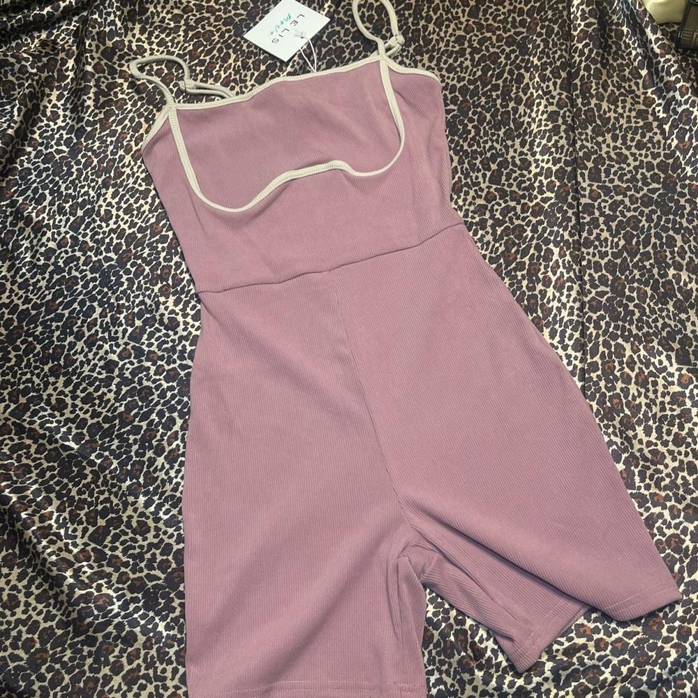 Le Lis Mauve and White Ribbed Romper